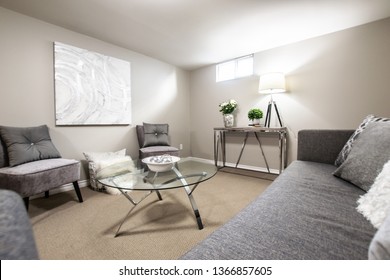 Grey And White Basement 