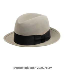 Grey Woman Fedora Hat With Black Ribbon