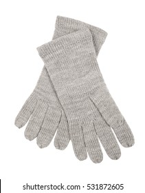 Grey Wool Gloves Isolated On White Background. Female Accessory.