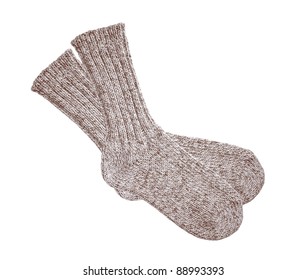 Grey Wool Socks Isolated On White Background