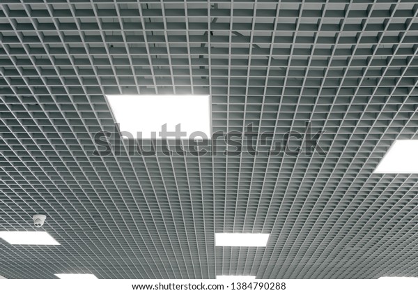 Grid Structure Suspended Ceiling Contemporary Interior Stock Photo