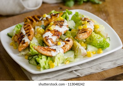 Griddled Chicken, Lettuce And Corn On The Cob Salad