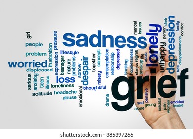 Grief word cloud concept with sad lonely related tags