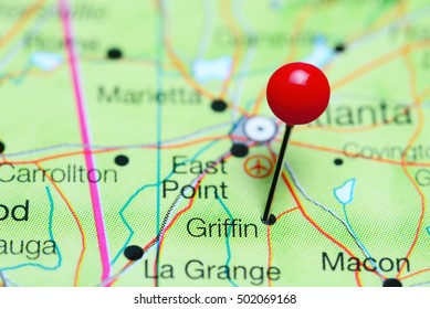 Griffin Pinned On A Map Of Georgia, USA
