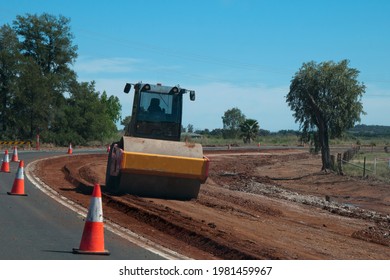 Griffith Australia, Road Maintenance Equipment Working On Rural Road