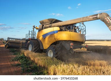 Griffith, New South Wales, Australia, May 6, 2021: Harvesting Rice on the farm near Griffith in New South Wales, Australia
