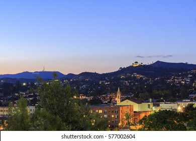 Griffith Observatory And Church Landscape From Barnsdall Art Park