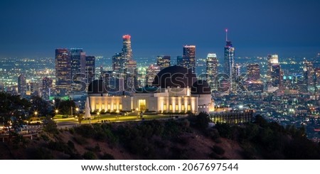 Griffith Observatory and Los Angeles city skyline at night, California