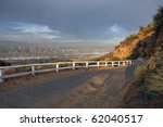 Griffith Park road in Los Angeles California.  View toward Burbank and Glendale in the San Fernando Valley.