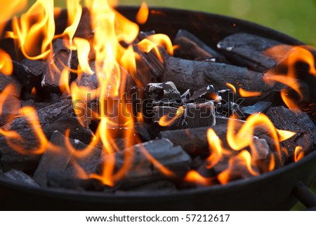 Grill in flames close-up