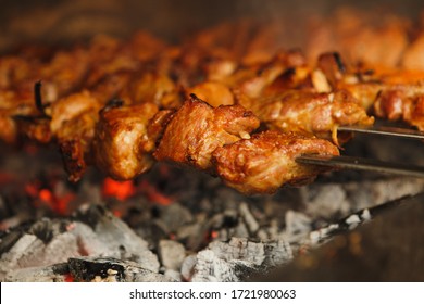 grill meat, barbecue on an open fire