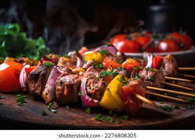 A grill with meat and vegetables on it - Shutterstock ID 2276808305
