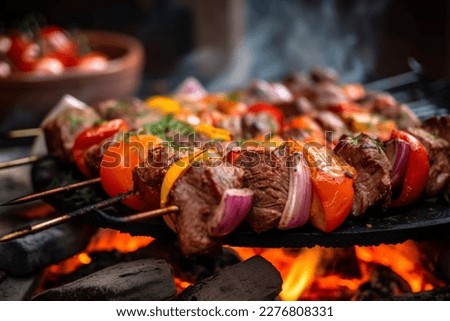 A grill with meat and vegetables on it