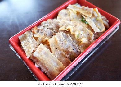 Grill Pork Rice Box Set. Pork Belly Is A Boneless Cut Of Fatty Meat From The Belly Of A Pig. Pork Belly Is Popular In East Asian, European And North American Cuisine.