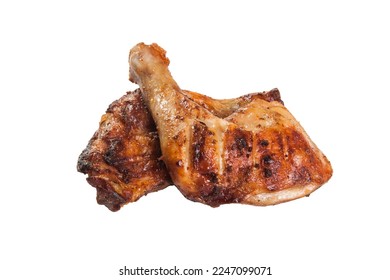 Grill roast bbq chicken legs isolated on white background. Barbecued chicken leg. Grilled chicken legs. Fried chicken legs. - Shutterstock ID 2247099071