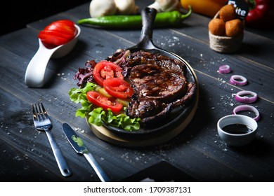 Grilled Antrikot Steak With Vegetables, Beef Entrecôte Steak