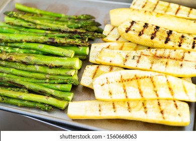 Grilled Asparagus And Summer Squash On The Tray.