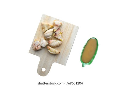 Grilled Banana With Coconut Source Split White Background