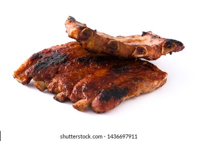 Grilled Barbecue Ribs Isolated On White Background.