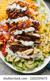 Grilled BBQ Chicken Salad Drizzled With Ranch Dressing