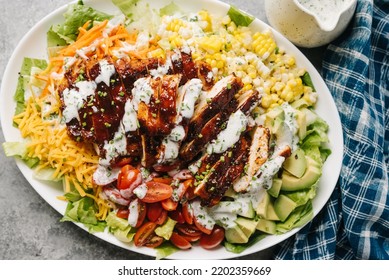 Grilled BBQ Chicken Salad Platter From Overhead