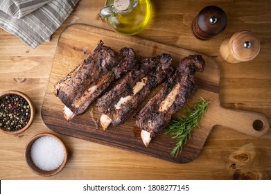 Grilled Beef Back Rib On Wooden Board