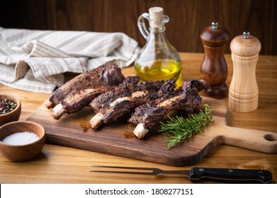 Grilled Beef Back Rib On Wooden Board