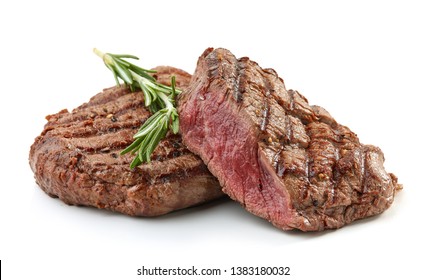 grilled beef fillet steak meat with rosemary isolated on white background - Shutterstock ID 1383180032