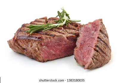 Grilled Beef Fillet Steak Meat With Rosemary Isolated On White Background