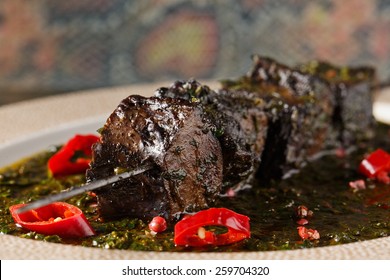 Grilled Beef Heart With Chimichurri