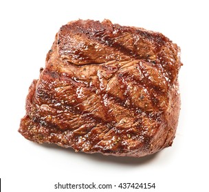 Grilled Beef Steak Isolated On White Background, Top View