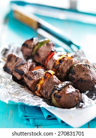 Grilled Beef Steak Kabobs With Colorful Bell Peppers