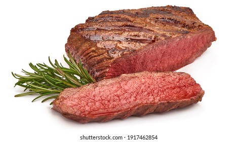 Grilled Beef Steak, Medium Rare Steak, Isolated On White Background.