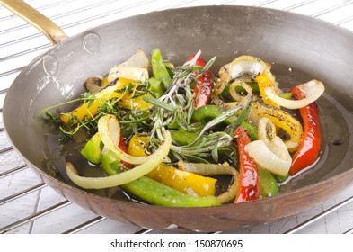 Grilled Bell Pepper And Spices In A Pan