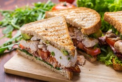 Grilled BLT Bacon, Lettuce And Tomato  Sandwiches With Chicken And Avocado