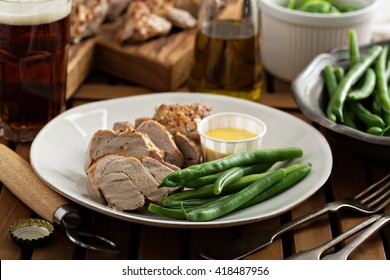 Grilled Braided Pork With Green Beans And Honey Mustard Sauce