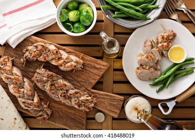 Grilled Braided Pork With Green Beans And Honey Mustard Sauce