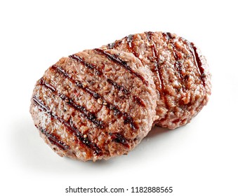 Grilled Burger Meat Isolated On White Background