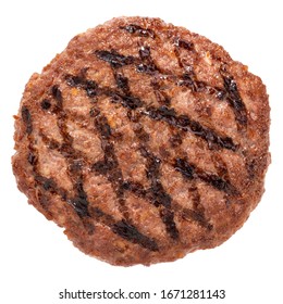 Grilled Burger Meat Isolated On White Background, Top View.