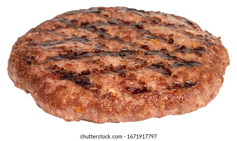 Grilled Burger Meat Isolated On White Background.