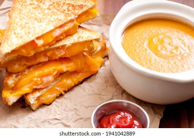 Grilled Cheese And Heirloom Tomato Sandwiches And Tomato Chickpea Soup