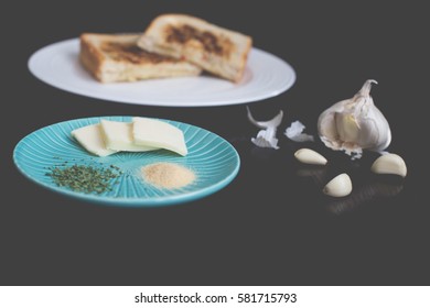 Grilled Cheese Sandwich With Pepper Jack Cheese On A White Plate And Ingredients On A Turquoise Plate