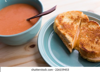 Grilled Cheese Sandwich With Tomato Soup. 