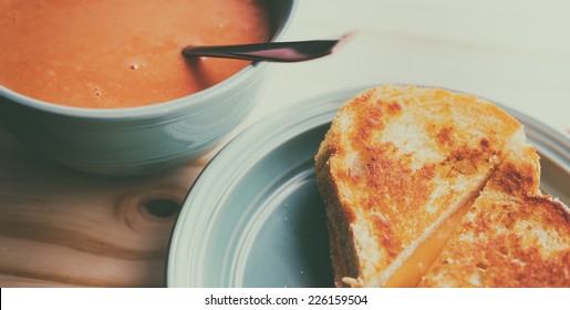 Grilled Cheese Sandwich With Tomato Soup. 