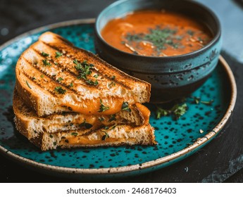 Grilled Cheese Sandwich with Tomato Soup on modern cermaic plate - Powered by Shutterstock