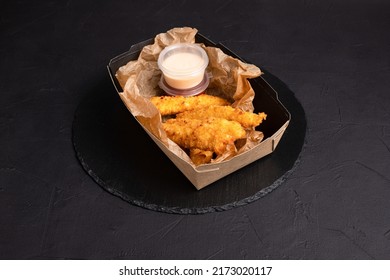 Grilled Cheese, Cheese Sticks On A Black Background, Side View