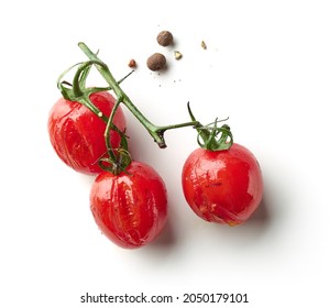 Grilled Cherry Tomatoes Isolated On White Background, Top View