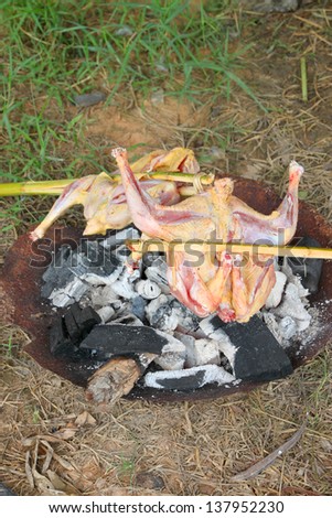 Grilled chicken barbecue on warm charcoal stove