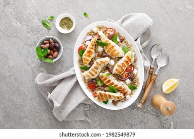 Grilled Chicken Breast And Greek Salad With Quinoa