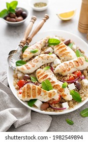 Grilled Chicken Breast And Greek Salad With Quinoa